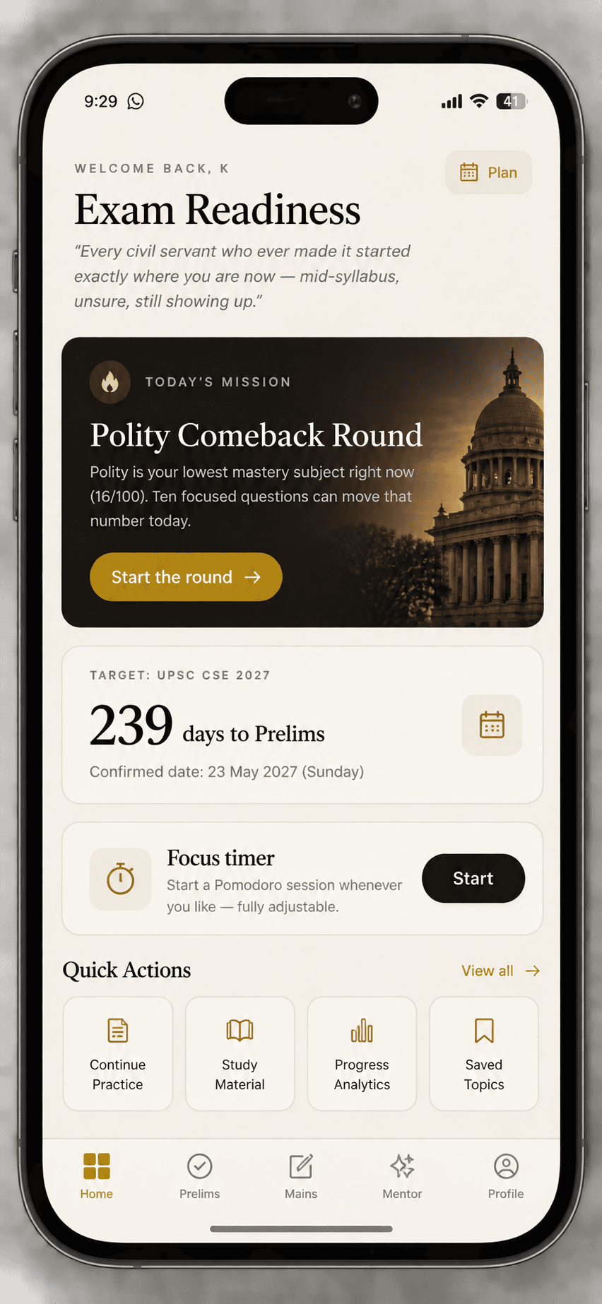 Adhitam AI UPSC daily study plan on mobile