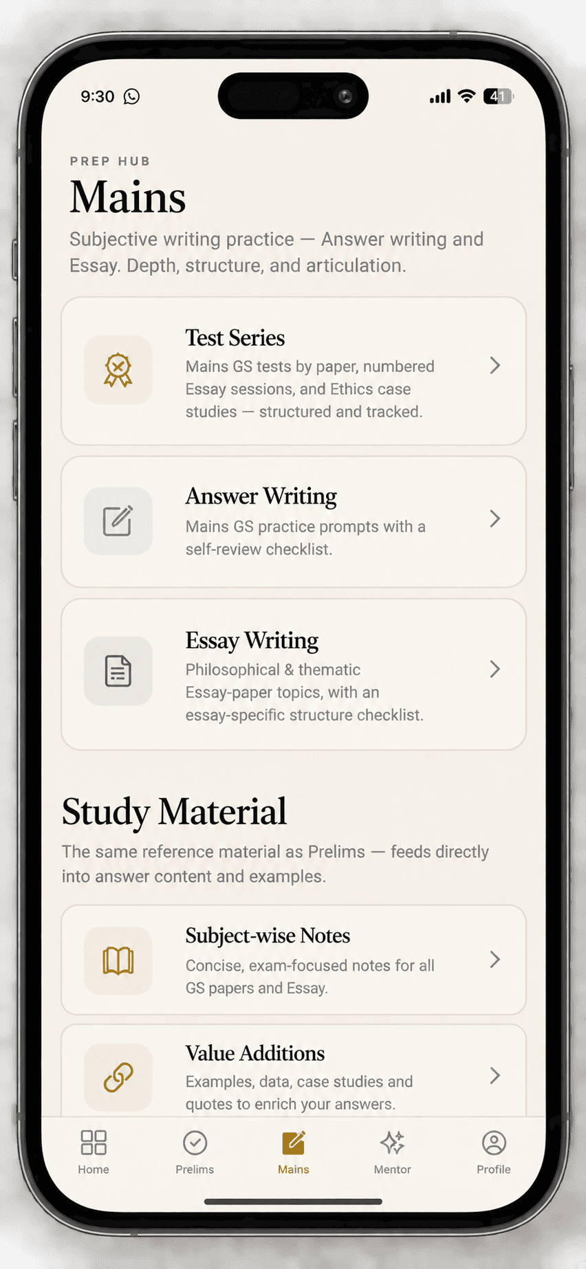 UPSC Mains answer writing screen in Adhitam AI